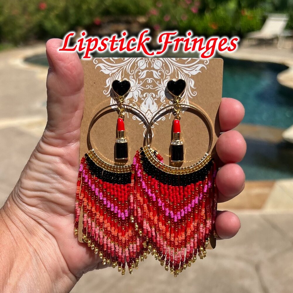 Handmade Beaded Long Tassel Fringe Dangle Drop Lightweight Post Hoop Earrings